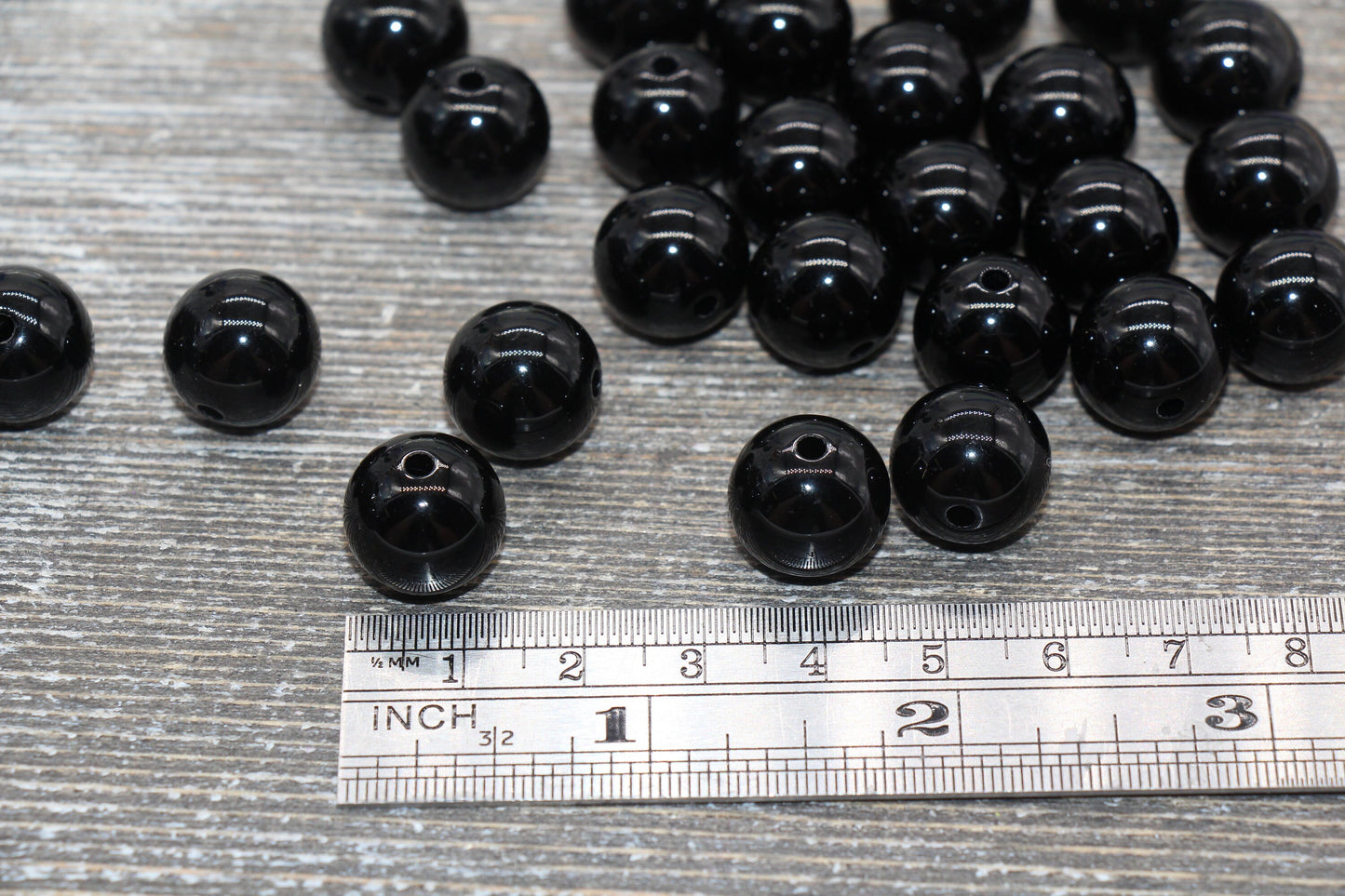 14mm Black Gumball Beads, Round Acrylic Loose Beads, Solid Bubblegum Beads, Chunky Beads, Smooth Round Plastic Beads #1643