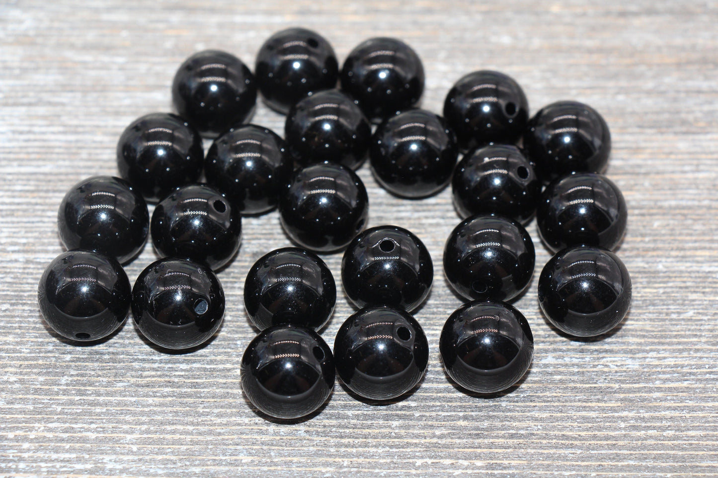 16mm Black Gumball Beads, Round Acrylic Loose Beads, Solid Bubblegum Beads, Chunky Beads, Smooth Round Plastic Beads #1644