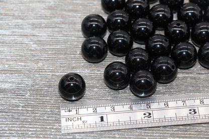 16mm Black Gumball Beads, Round Acrylic Loose Beads, Solid Bubblegum Beads, Chunky Beads, Smooth Round Plastic Beads #1644