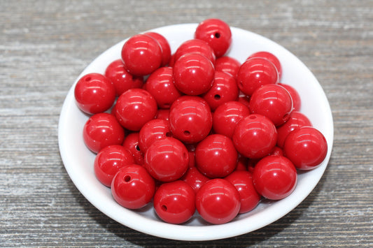 16mm Red Gumball Beads, Round Acrylic Loose Beads, Solid Bubblegum Beads, Chunky Beads, Smooth Round Plastic Beads #1648