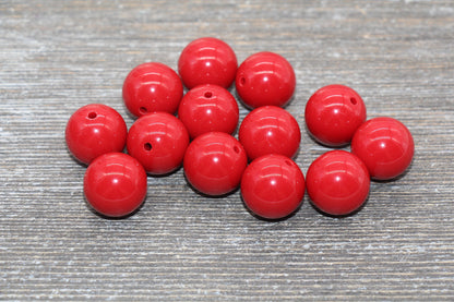 18mm Red Gumball Beads, Round Acrylic Loose Beads, Solid Bubblegum Beads, Chunky Beads, Smooth Round Plastic Beads #1649