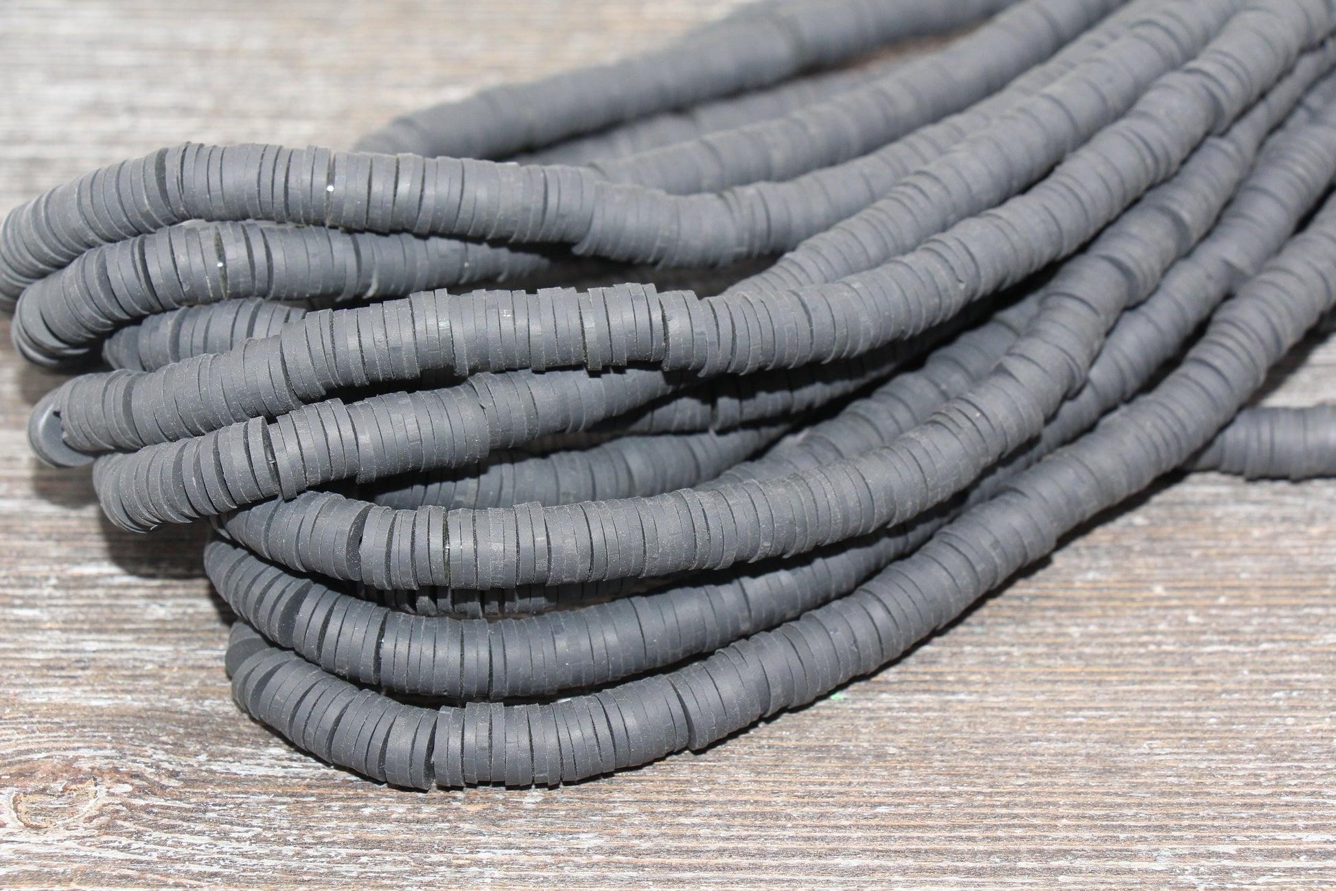 8mm Dark Gray Heishi Beads, Dark Gray Polymer Clay Disc Beads, African Disc Beads, Vinyl Heishi, 16 inch Strand #195