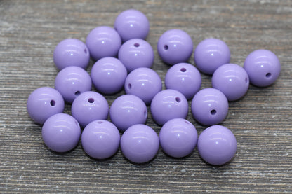 16mm Lavender Gumball Beads, Round Acrylic Loose Beads, Solid Bubblegum Beads, Chunky Beads, Smooth Round Plastic Beads #1652