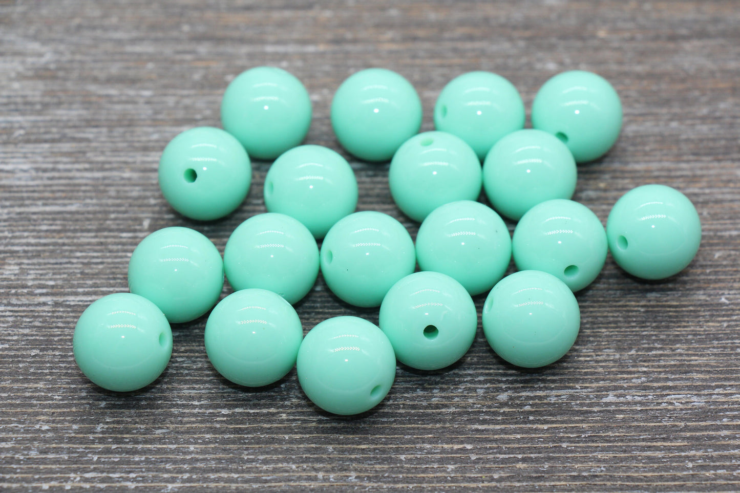 16mm Mint Green Gumball Beads, Round Acrylic Loose Beads, Solid Bubblegum Beads, Chunky Beads, Smooth Round Plastic Beads #1656