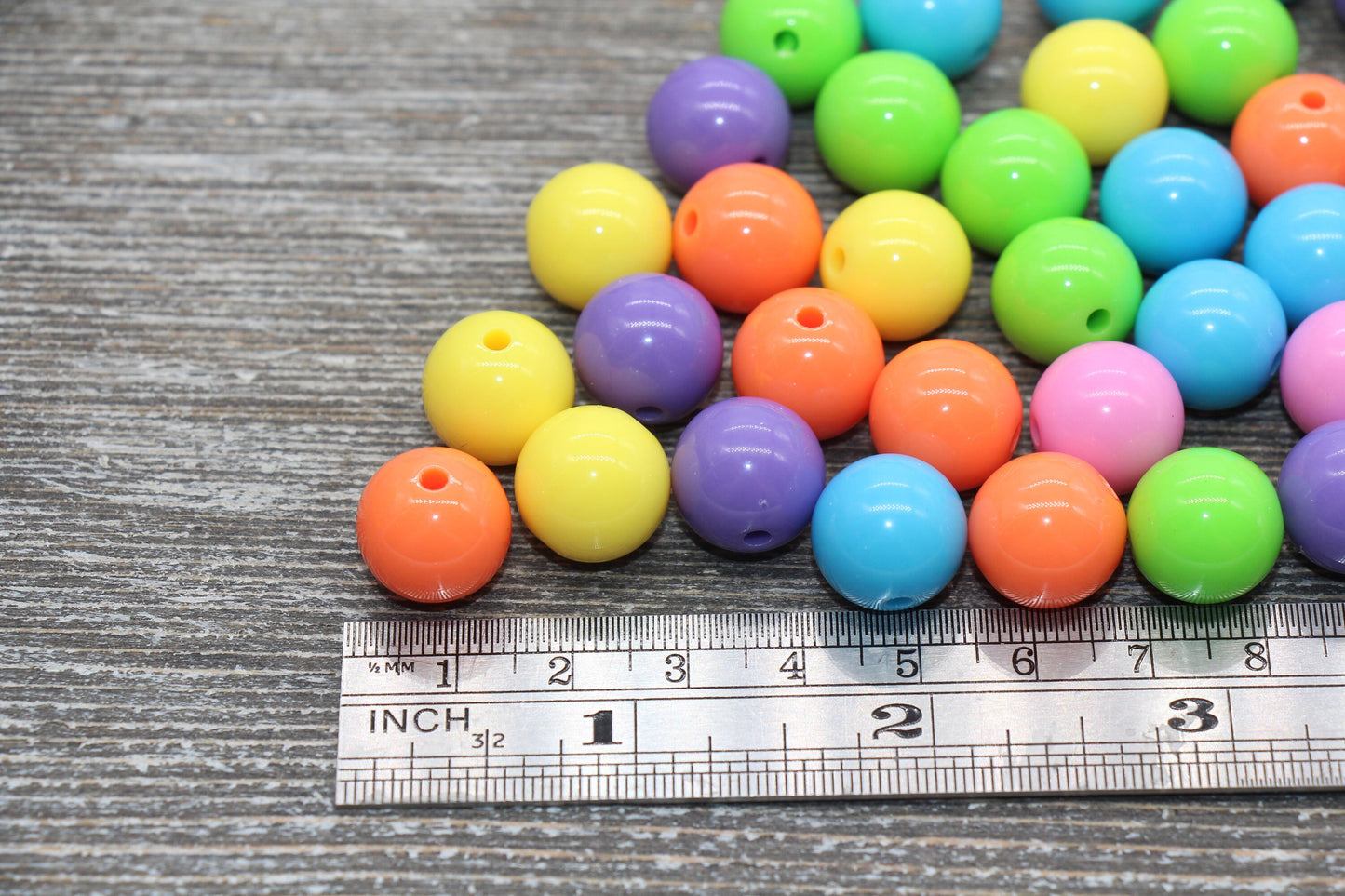 14mm Multicolor Gumball Beads, Round Acrylic Loose Beads, Solid Bubblegum Beads, Chunky Beads, Smooth Round Plastic Beads #1671