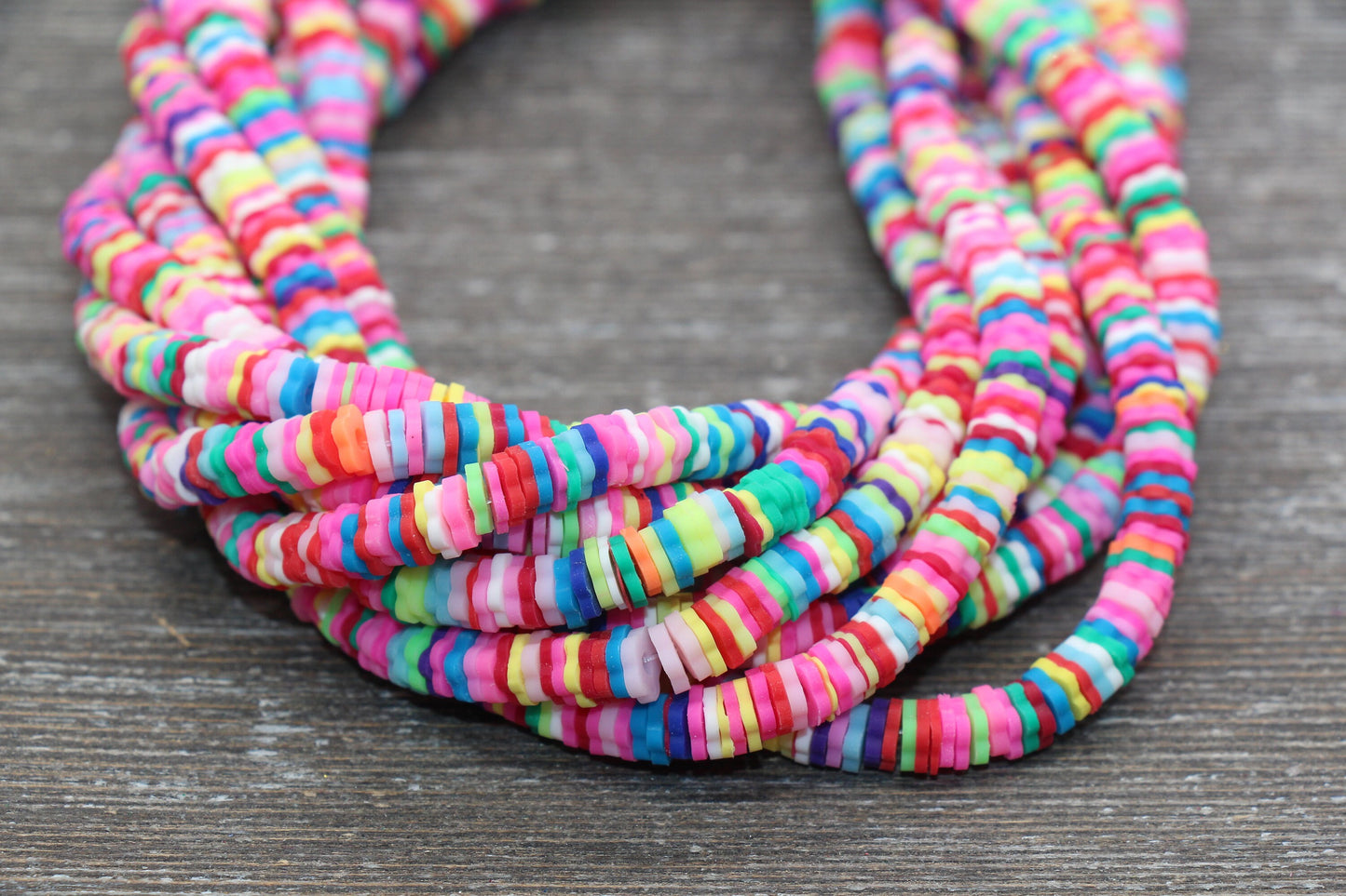 6mm Multicolored Flower Shape Heishi Beads, Polymer Clay Disc Beads, African Disc Beads, Vinyl Heishi, 16 inch Strand #175