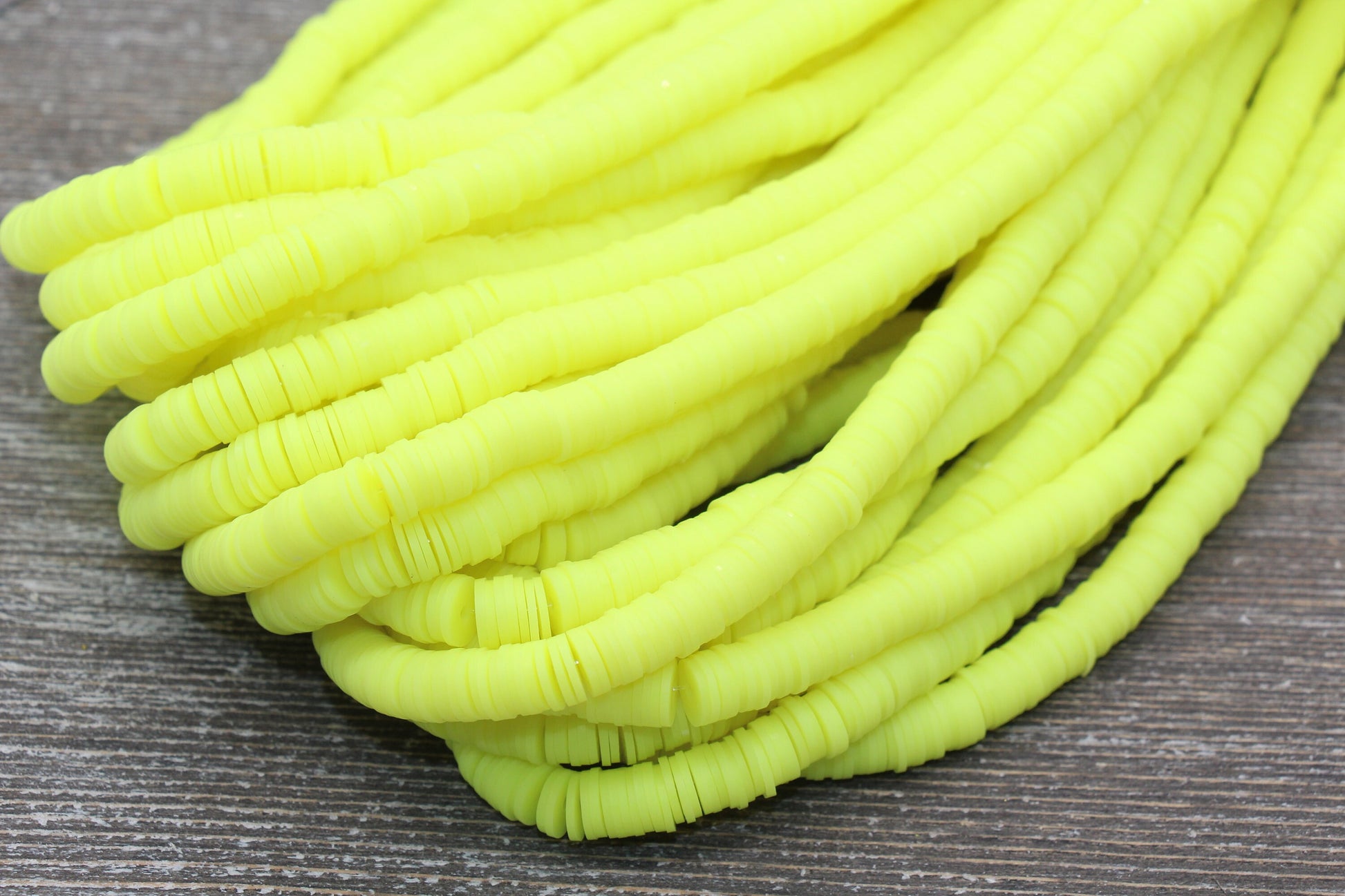 8mm Neon Yellow Heishi Beads, Neon Yellow Polymer Clay Disc Beads, African Disc Beads, Vinyl Heishi, 16 inch Strand #403