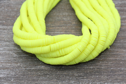 8mm Neon Yellow Heishi Beads, Neon Yellow Polymer Clay Disc Beads, African Disc Beads, Vinyl Heishi, 16 inch Strand #403