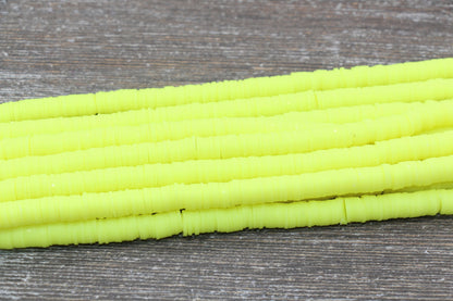 8mm Neon Yellow Heishi Beads, Neon Yellow Polymer Clay Disc Beads, African Disc Beads, Vinyl Heishi, 16 inch Strand #403