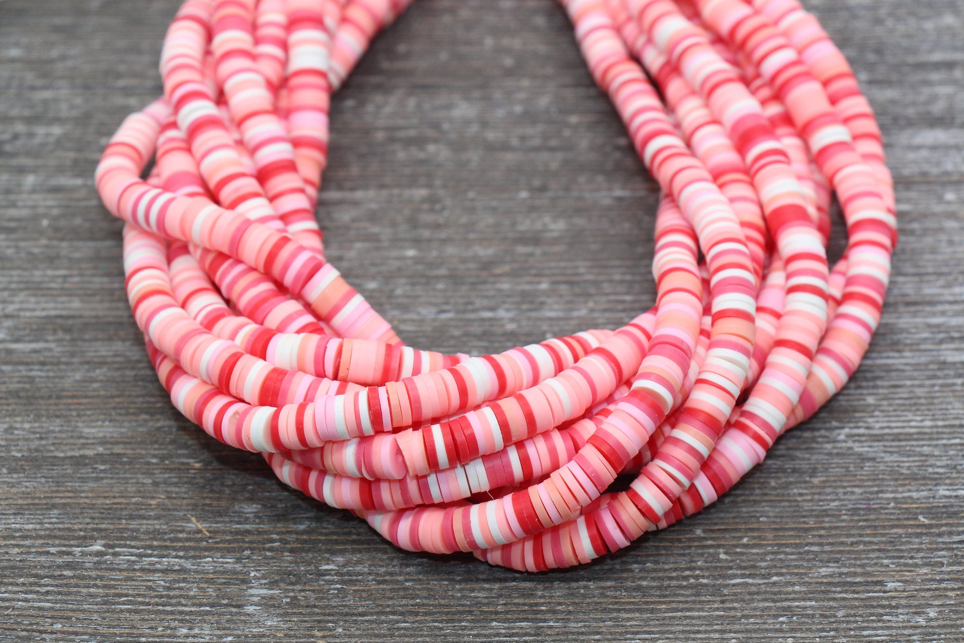 6mm Multicolored Heishi Beads, Pink Mixed Color Polymer Clay Disc Beads, African Disc Beads, Wholesale Vinyl Heishi, 16 inch Strand #201