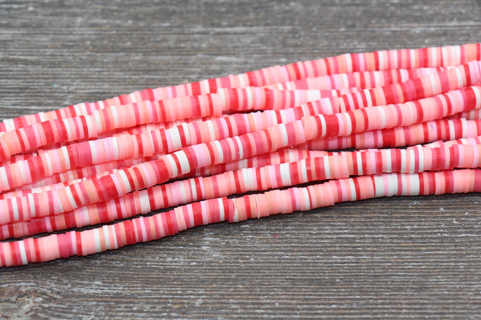 6mm Multicolored Heishi Beads, Pink Mixed Color Polymer Clay Disc Beads, African Disc Beads, Wholesale Vinyl Heishi, 16 inch Strand #201