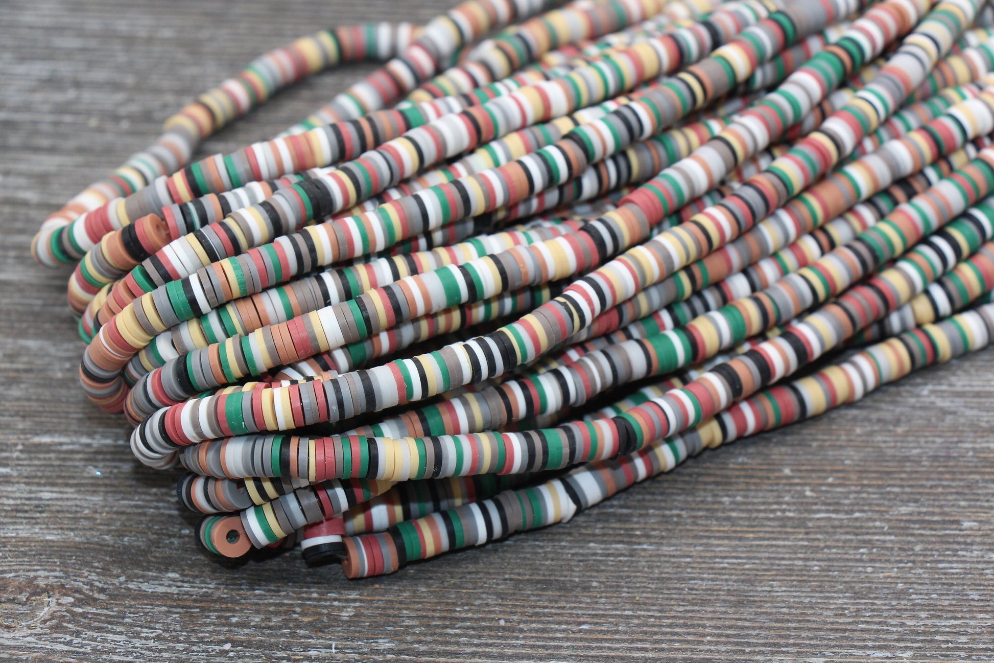 6mm Multicolored Heishi Beads, Mixed Color Polymer Clay Disc Beads, African Disc Beads, Wholesale Vinyl Heishi, 16 inch Strand #203