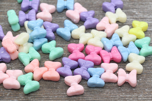 Multicolor Bow Beads, Acrylic Ribbon Bow Beads, Pastel Bow Beads, Mixed Colors Plastic Beads #1628