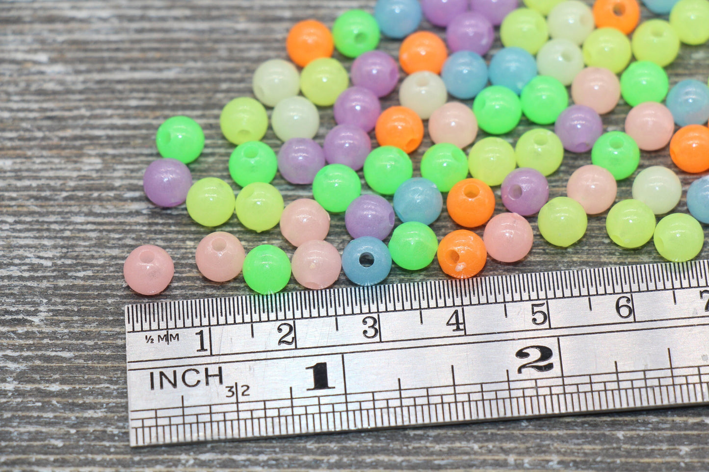 6mm Glow in Dark Multicolor Gumball Beads, Round Acrylic Loose Beads, Bubblegum Beads, Chunky Beads, Smooth Plastic Round Beads #142