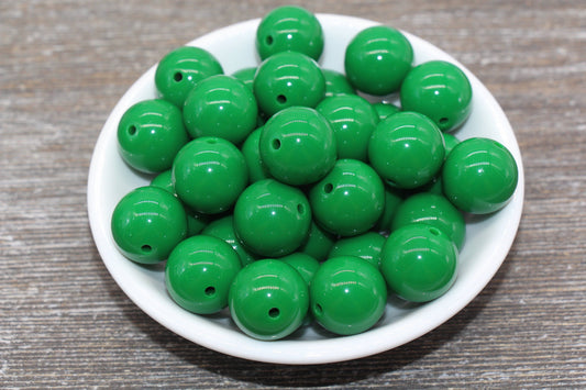 18mm Green Gumball Beads, Round Acrylic Loose Beads, Solid Bubblegum Beads, Chunky Beads, Smooth Round Plastic Beads #1677