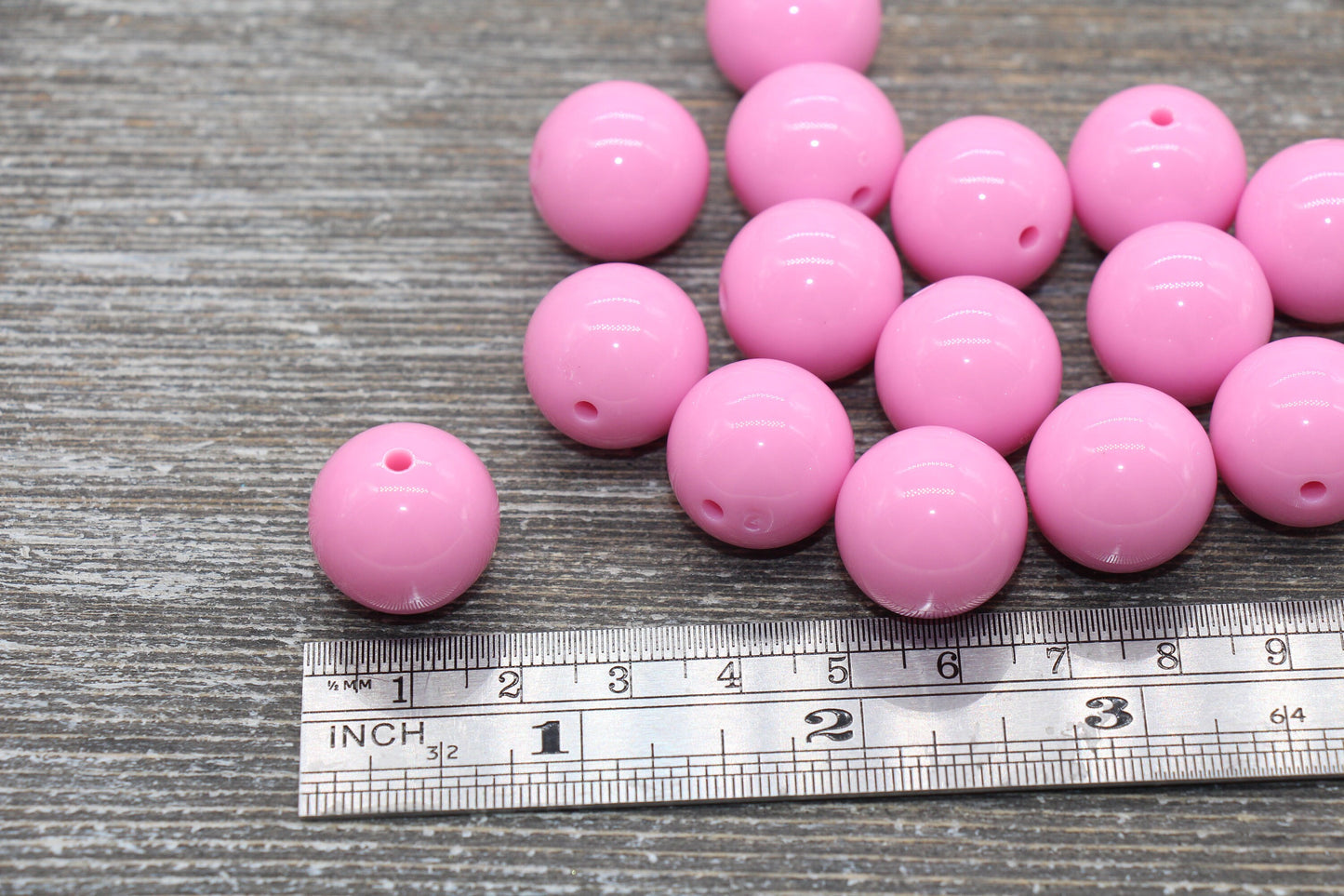 18mm Pink Gumball Beads, Round Acrylic Loose Beads, Solid Bubblegum Beads, Chunky Beads, Smooth Round Plastic Beads #1681