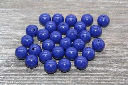 14mm Royal Blue Gumball Beads, Round Acrylic Loose Beads, Solid Bubblegum Beads, Chunky Beads, Smooth Round Plastic Beads #1687