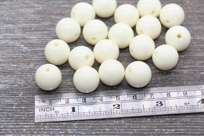 16mm Ivory Gumball Beads, Round Acrylic Loose Beads, Solid Bubblegum Beads, Chunky Beads, Smooth Round Plastic Beads #1692