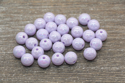 12mm Lilac AB Gumball Beads, Iridescent Acrylic Loose Beads, Solid Bubblegum Beads, Chunky Beads, Glossy Smooth Round Plastic Beads #154