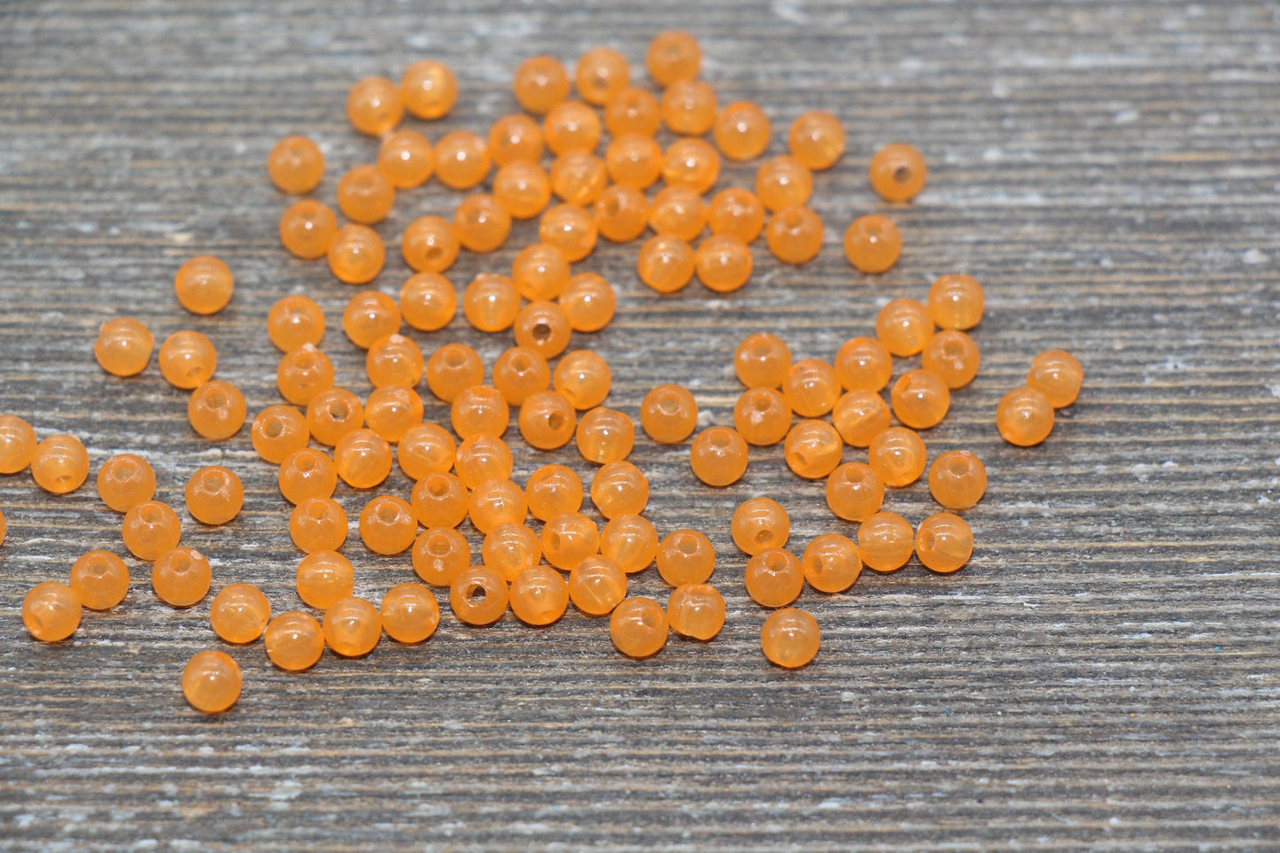 4mm Orange Round Beads, Translucent Orange Round Gumball Beads, Round Spacer Beads, Bubblegum Beads, Plastic Round Smooth Bead #1638