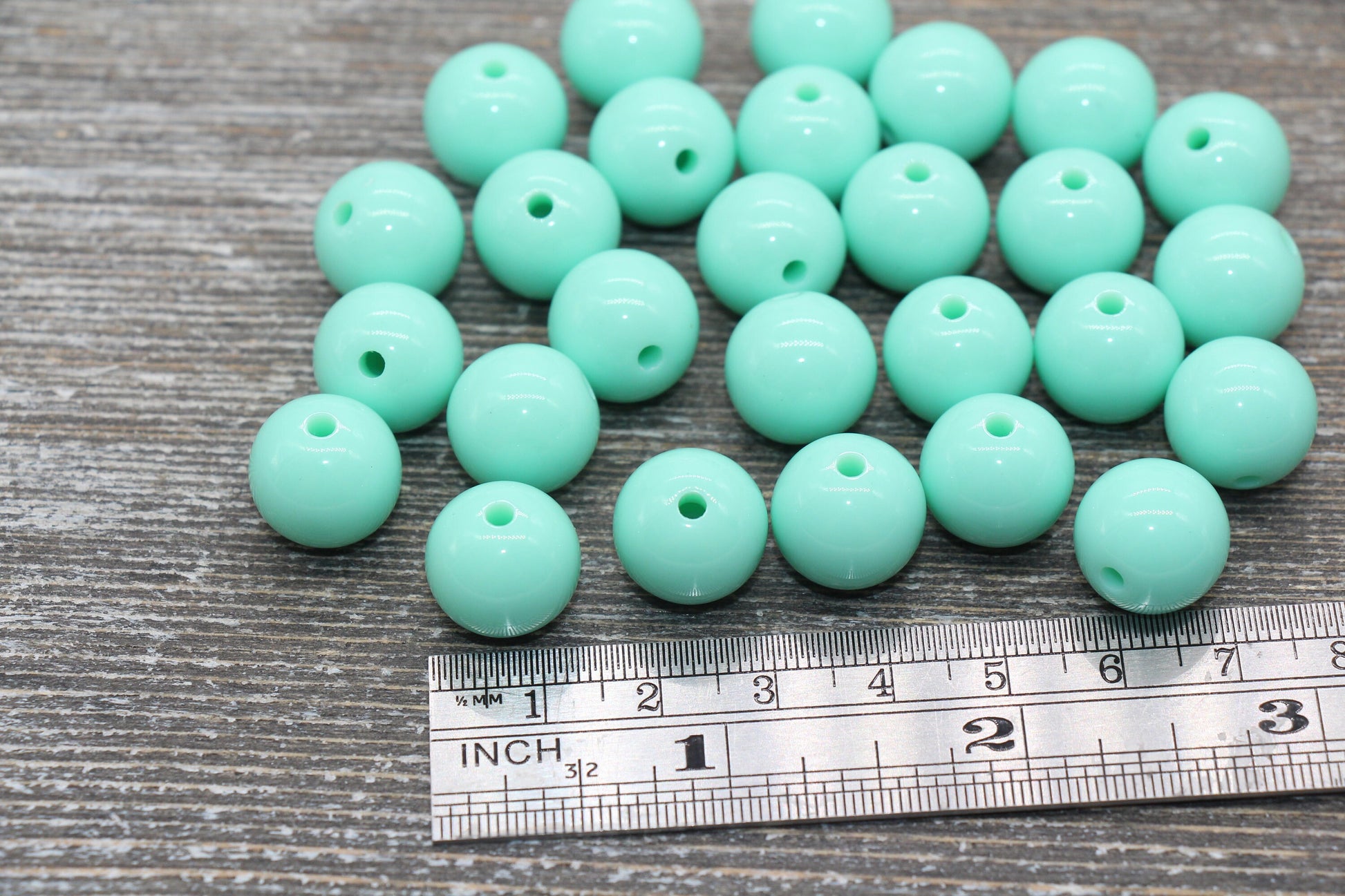 14mm Mint Green Gumball Beads, Round Acrylic Loose Beads, Solid Bubblegum Beads, Chunky Beads, Smooth Round Plastic Beads #1655