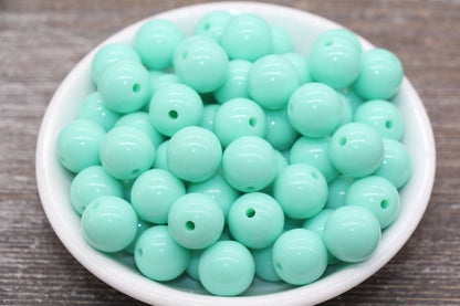 14mm Mint Green Gumball Beads, Round Acrylic Loose Beads, Solid Bubblegum Beads, Chunky Beads, Smooth Round Plastic Beads #1655