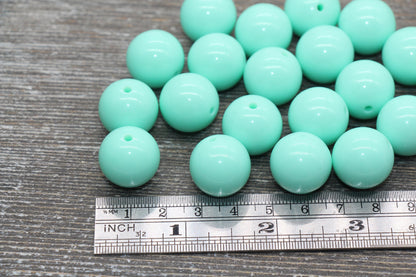 18mm Mint Green Gumball Beads, Round Acrylic Loose Beads, Solid Bubblegum Beads, Chunky Beads, Smooth Round Plastic Beads #1657