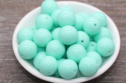 18mm Mint Green Gumball Beads, Round Acrylic Loose Beads, Solid Bubblegum Beads, Chunky Beads, Smooth Round Plastic Beads #1657