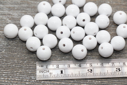 14mm White Gumball Beads, Round Acrylic Loose Beads, Solid Bubblegum Beads, Chunky Beads, Smooth Round Plastic Beads #1659