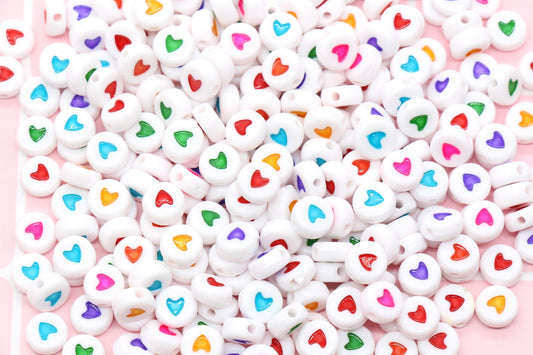 Assorted Heart Beads, Mix Colors Acrylic Heart Beads, Multicolor Plastic Heart Beads, Round Beads, Acrylic Symbol Beads, Size 7mm #112