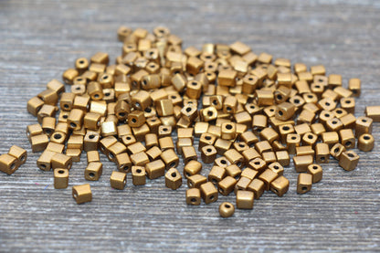 Square Glass Seed Beads, 4mm Cube Glass Beads, Gold Square Seed Beads, Opaque Beads, Beading Supplies #1239