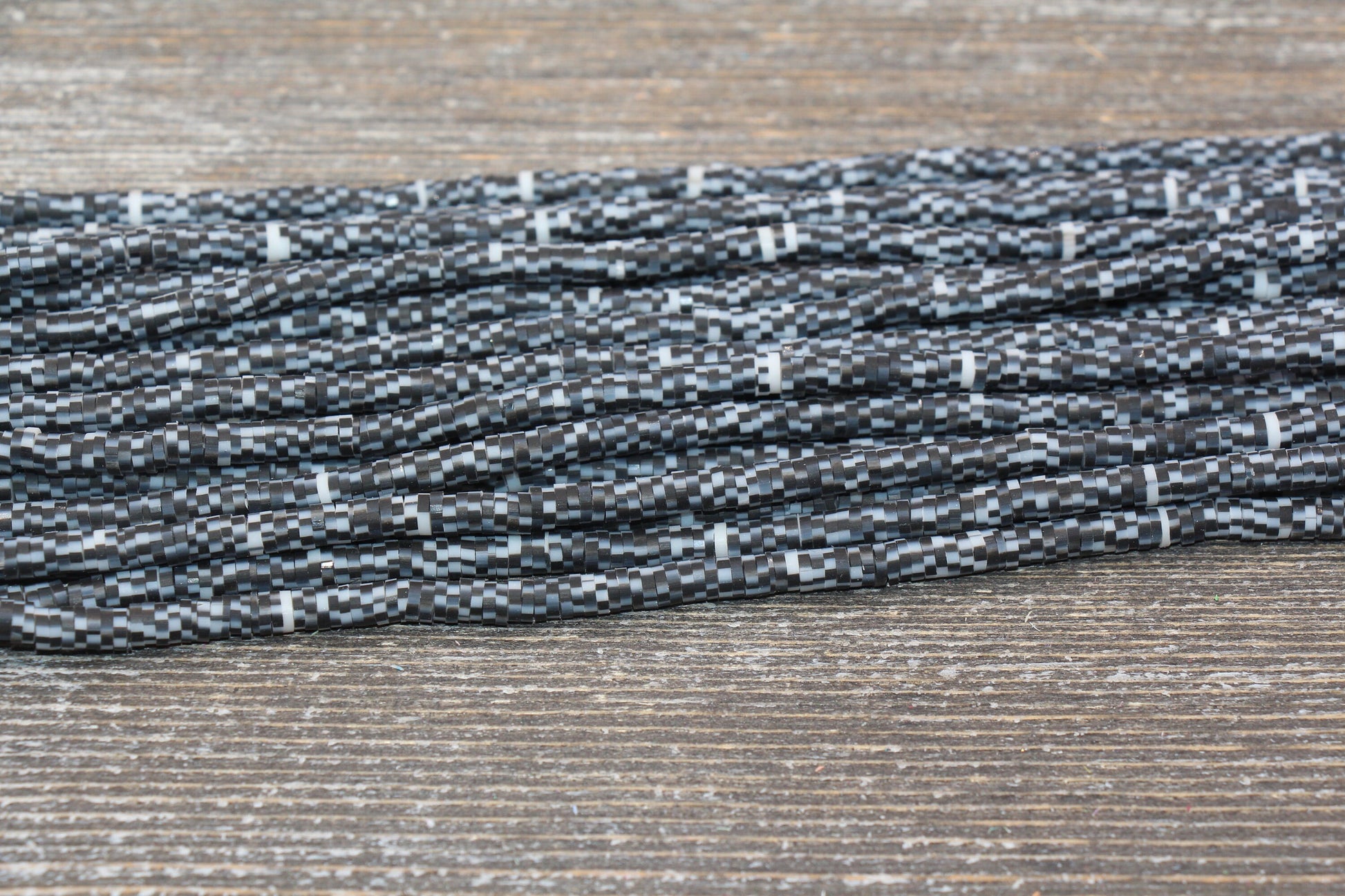 4mm Black with White Speckled Heishi Beads, Mix Color Polymer Clay Disc Beads, African Disc Beads, Vinyl Heishi, 16 inch Strand #264