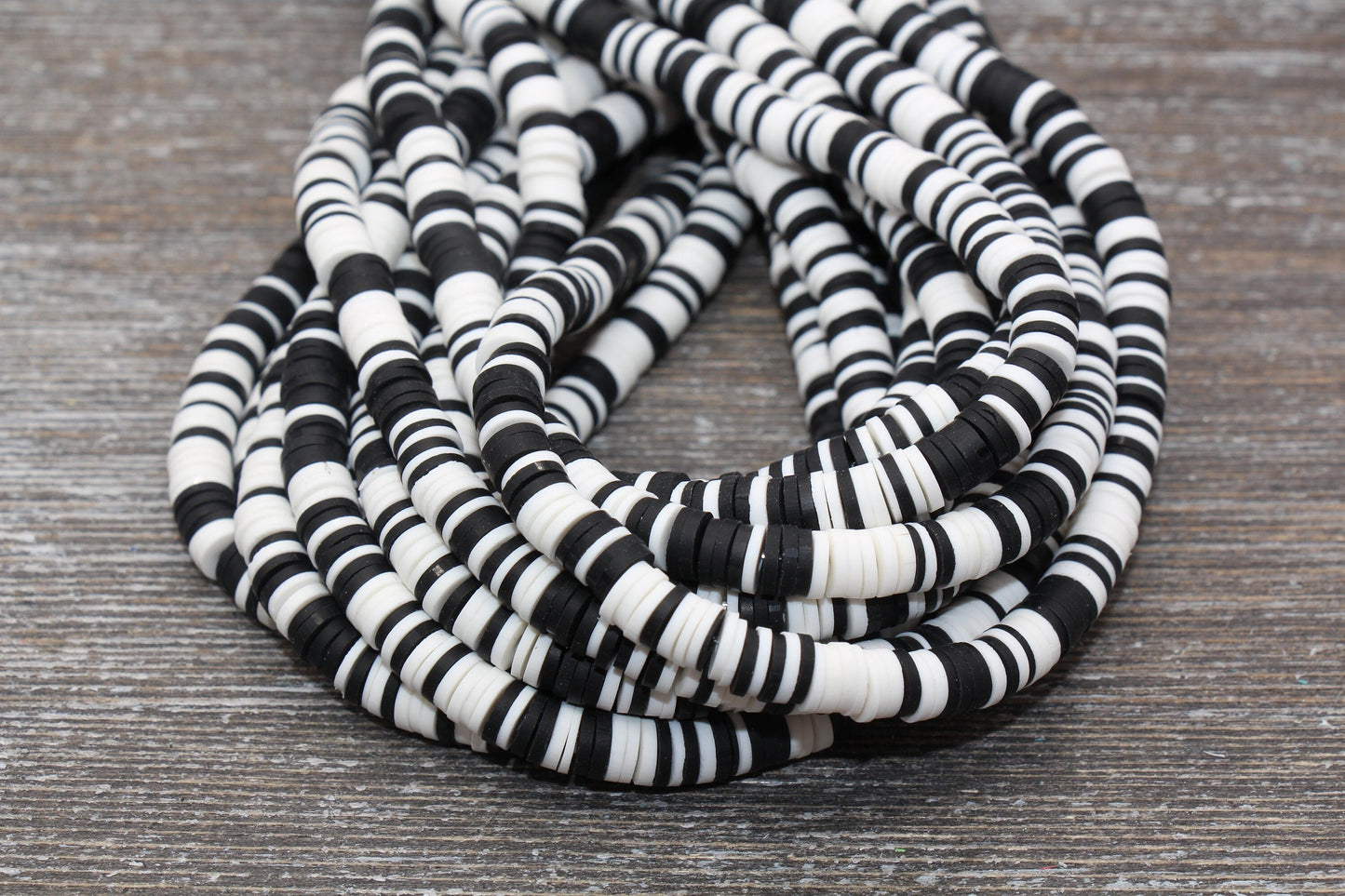 6mm Black and White Multicolored Heishi Beads, Polymer Clay Disc Beads, African Disc Beads, Wholesale Vinyl Heishi, 16 inch Strand #188