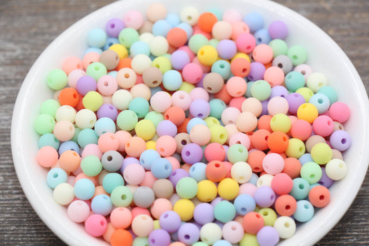 6mm Matte Pastel Multicolor Gumball Beads, Round Acrylic Loose Beads, Matte Bubblegum Beads, Chunky Beads, Round Plastic Beads #139