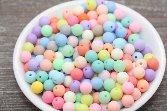 8mm Matte Pastel Multicolor Gumball Beads, Round Acrylic Loose Beads, Frosted Bubblegum Beads, Chunky Beads, Round Plastic Beads #140