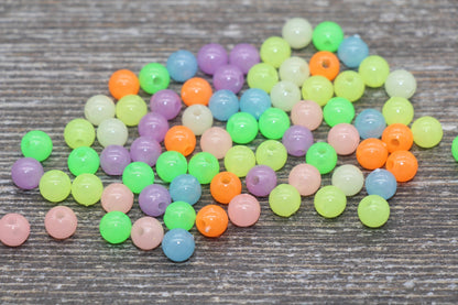 6mm Glow in Dark Multicolor Gumball Beads, Round Acrylic Loose Beads, Bubblegum Beads, Chunky Beads, Smooth Plastic Round Beads #142