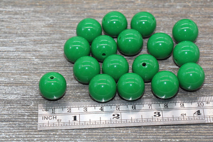 18mm Green Gumball Beads, Round Acrylic Loose Beads, Solid Bubblegum Beads, Chunky Beads, Smooth Round Plastic Beads #1677