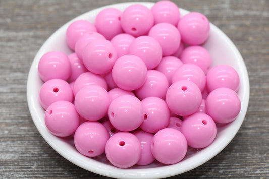 16mm Pink Gumball Beads, Round Acrylic Loose Beads, Solid Bubblegum Beads, Chunky Beads, Smooth Round Plastic Beads #1680