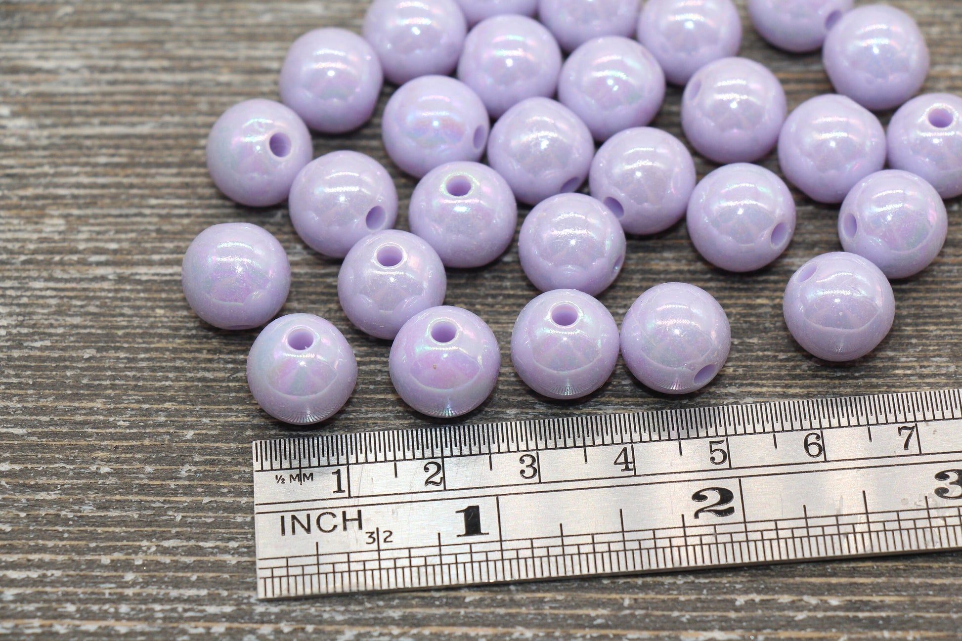 12mm Lilac AB Gumball Beads, Iridescent Acrylic Loose Beads, Solid Bubblegum Beads, Chunky Beads, Glossy Smooth Round Plastic Beads #154