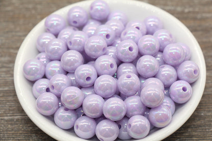 12mm Lilac AB Gumball Beads, Iridescent Acrylic Loose Beads, Solid Bubblegum Beads, Chunky Beads, Glossy Smooth Round Plastic Beads #154