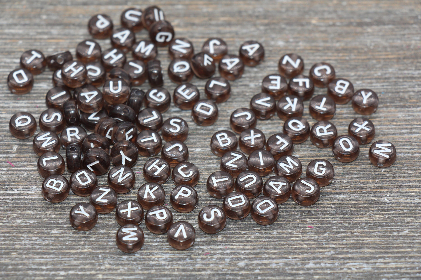 Transparent Brown Alphabet Letter Beads, Acrylic Brown Letters Beads, Round Acrylic Beads, Mixed Letters Beads, Name Beads 7mm #23