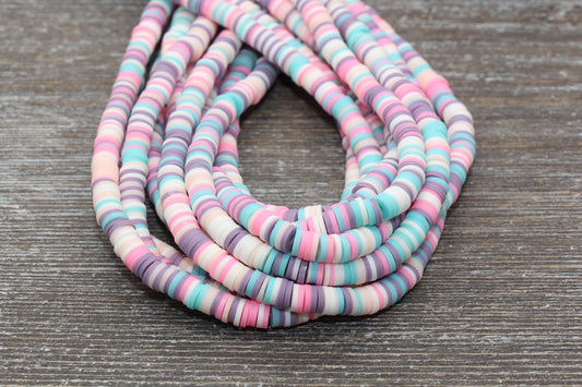 6mm Pastel Multicolored Heishi Beads, Polymer Clay Disc Beads, African Disc Beads, Wholesale Vinyl Heishi, 16 inch Strand #369