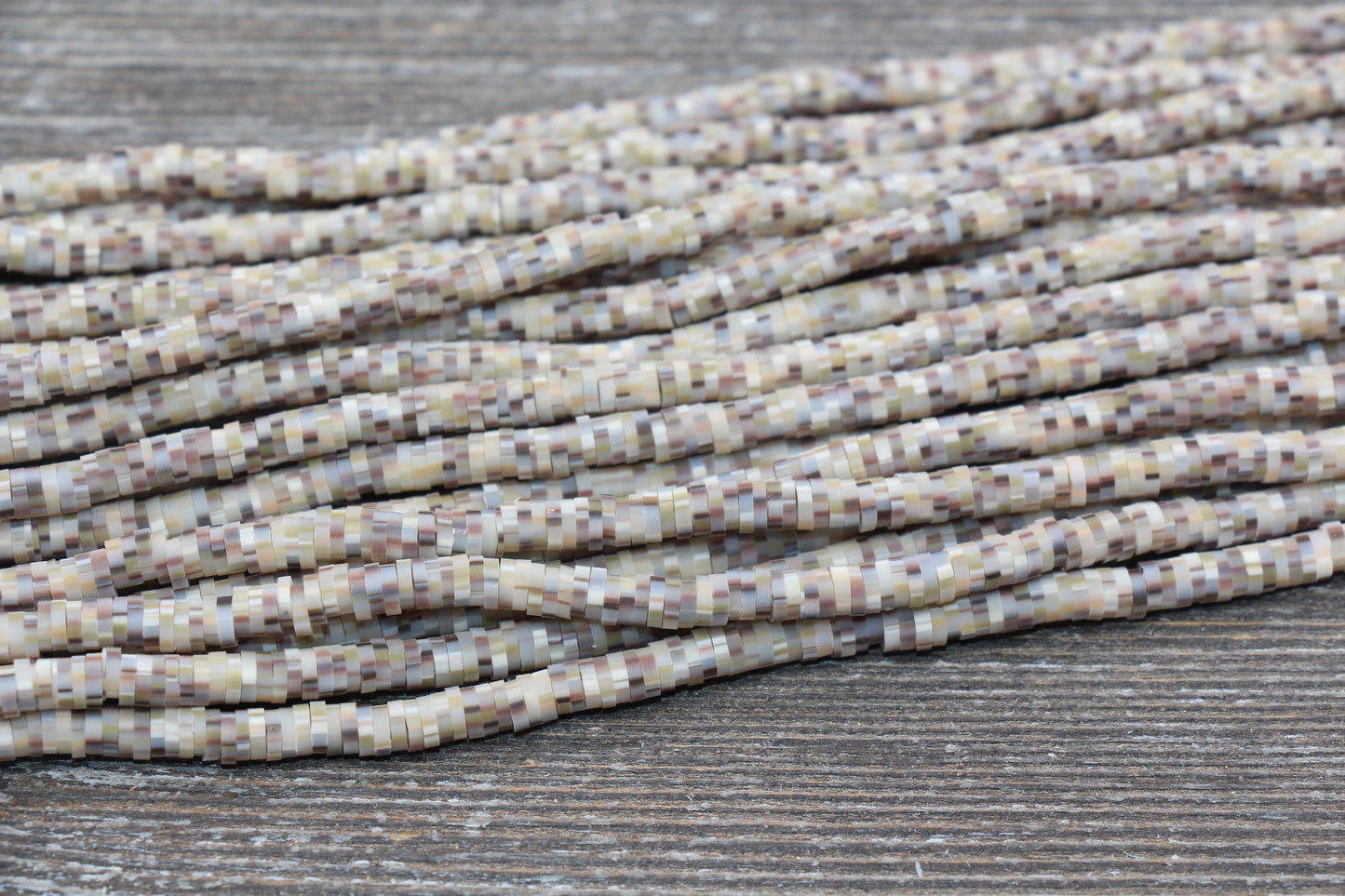 4mm Brown Speckled Heishi Beads, Mix Color Polymer Clay Disc Beads, African Disc Beads, Vinyl Heishi, 16 inch Strand #297