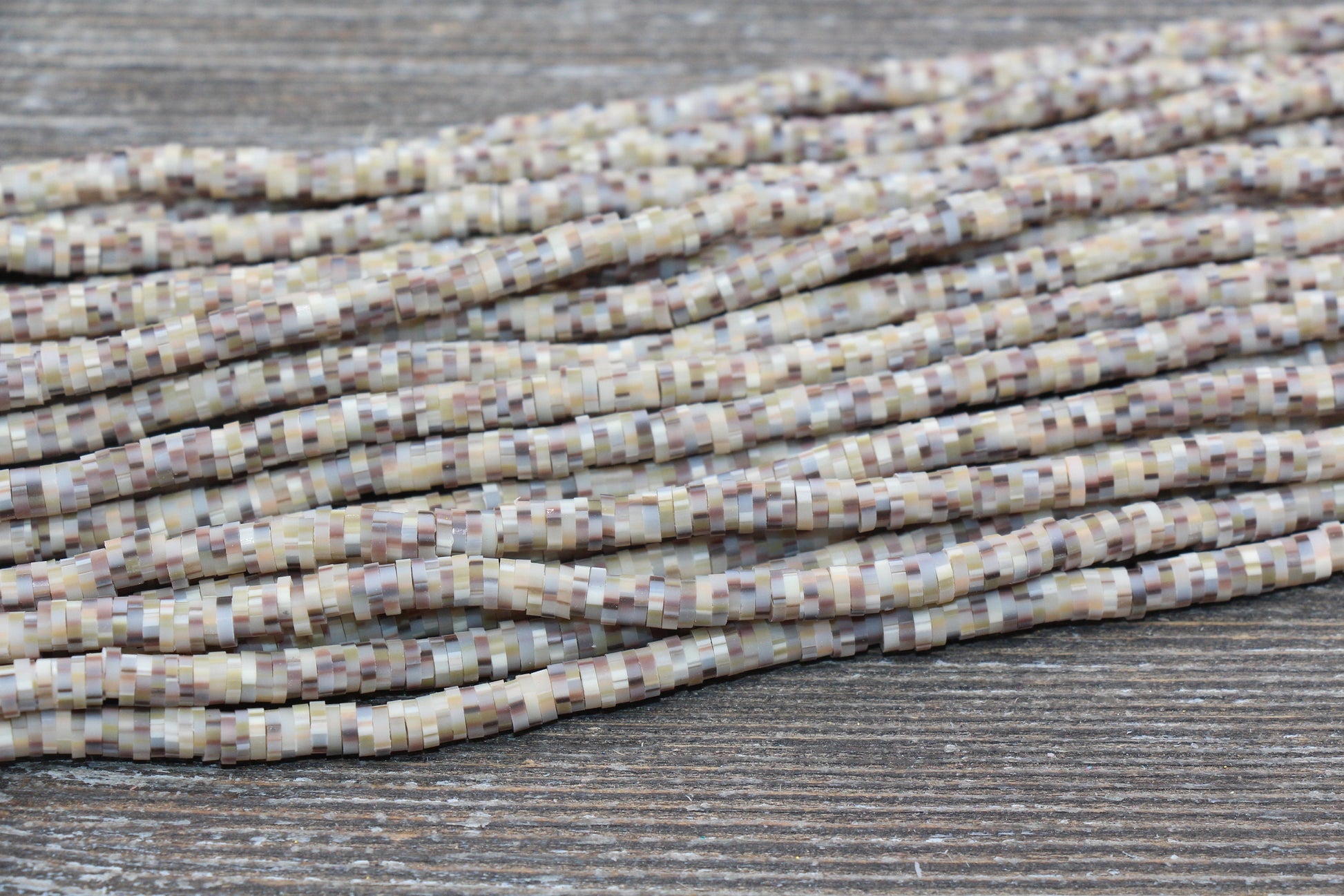 4mm Brown Speckled Heishi Beads, Mix Color Polymer Clay Disc Beads, African Disc Beads, Vinyl Heishi, 16 inch Strand #297