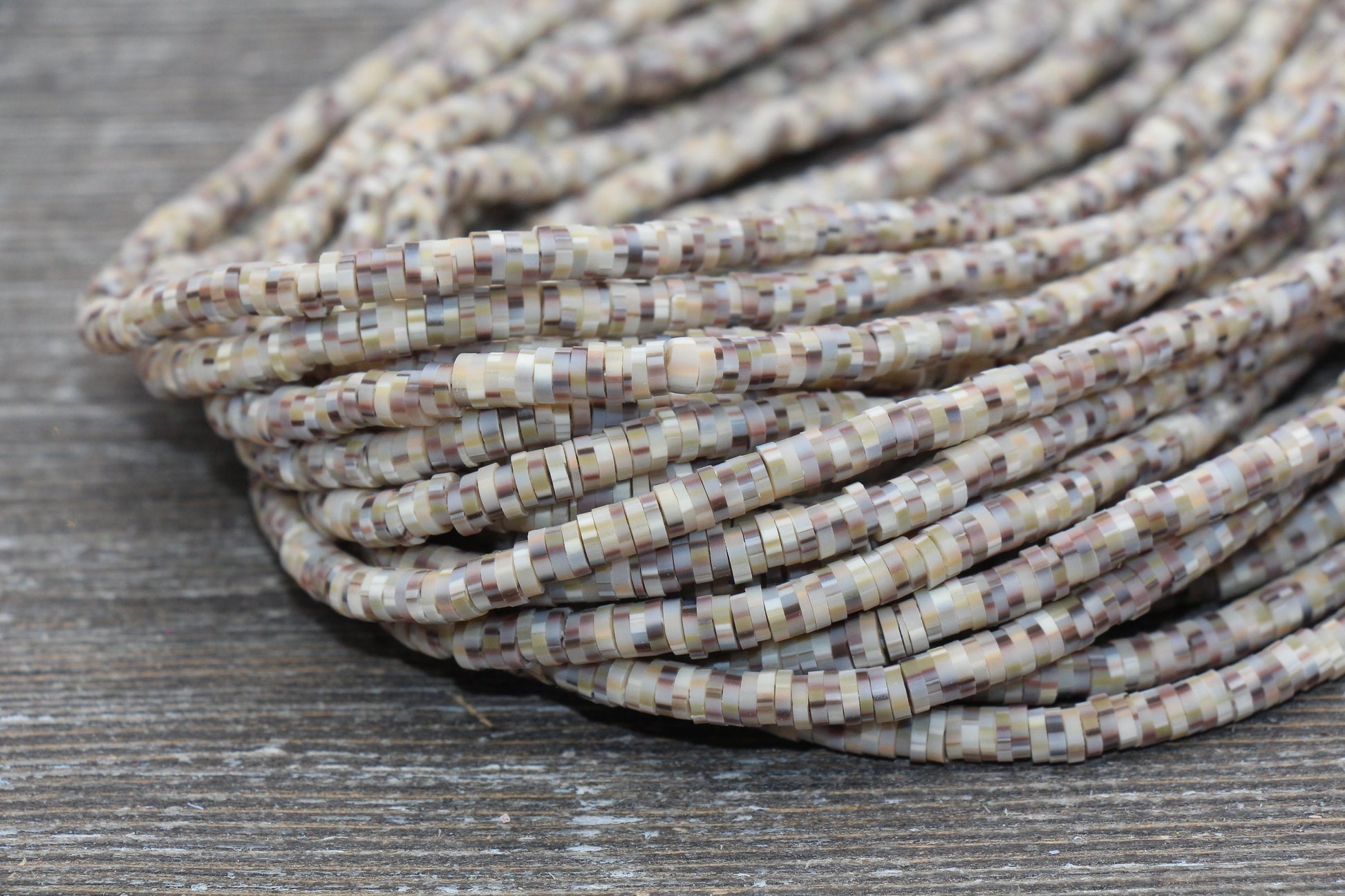 4mm Brown Speckled Heishi Beads, Mix Color Polymer Clay Disc Beads, African Disc Beads, Vinyl Heishi, 16 inch Strand #297