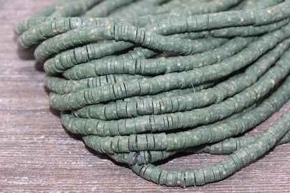 6mm Speckled Heishi Beads, Green Speckled Beads Mix Color Polymer Clay Disc Beads, African Disc Beads, Vinyl Heishi, 16 inch Strand #110