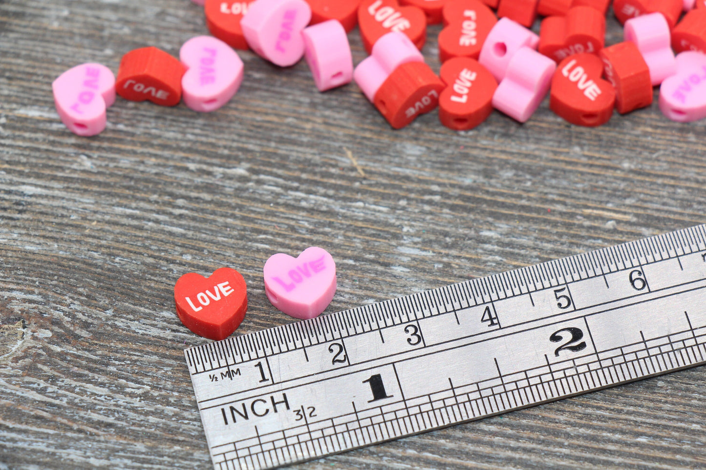 Heart Polymer Clay Beads, Love Heart Cane Beads, Heart Clay Beads, Pink Heart Beads, Red Heart Beads, Jewelry Beads, Beads for Bracelet #6