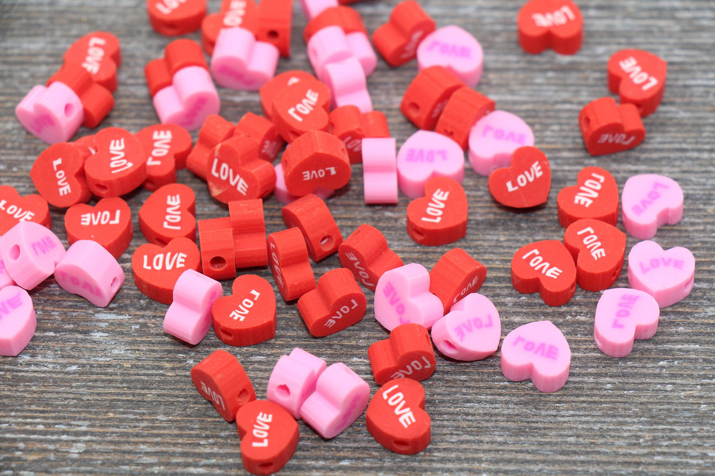 Heart Polymer Clay Beads, Love Heart Cane Beads, Heart Clay Beads, Pink Heart Beads, Red Heart Beads, Jewelry Beads, Beads for Bracelet #6