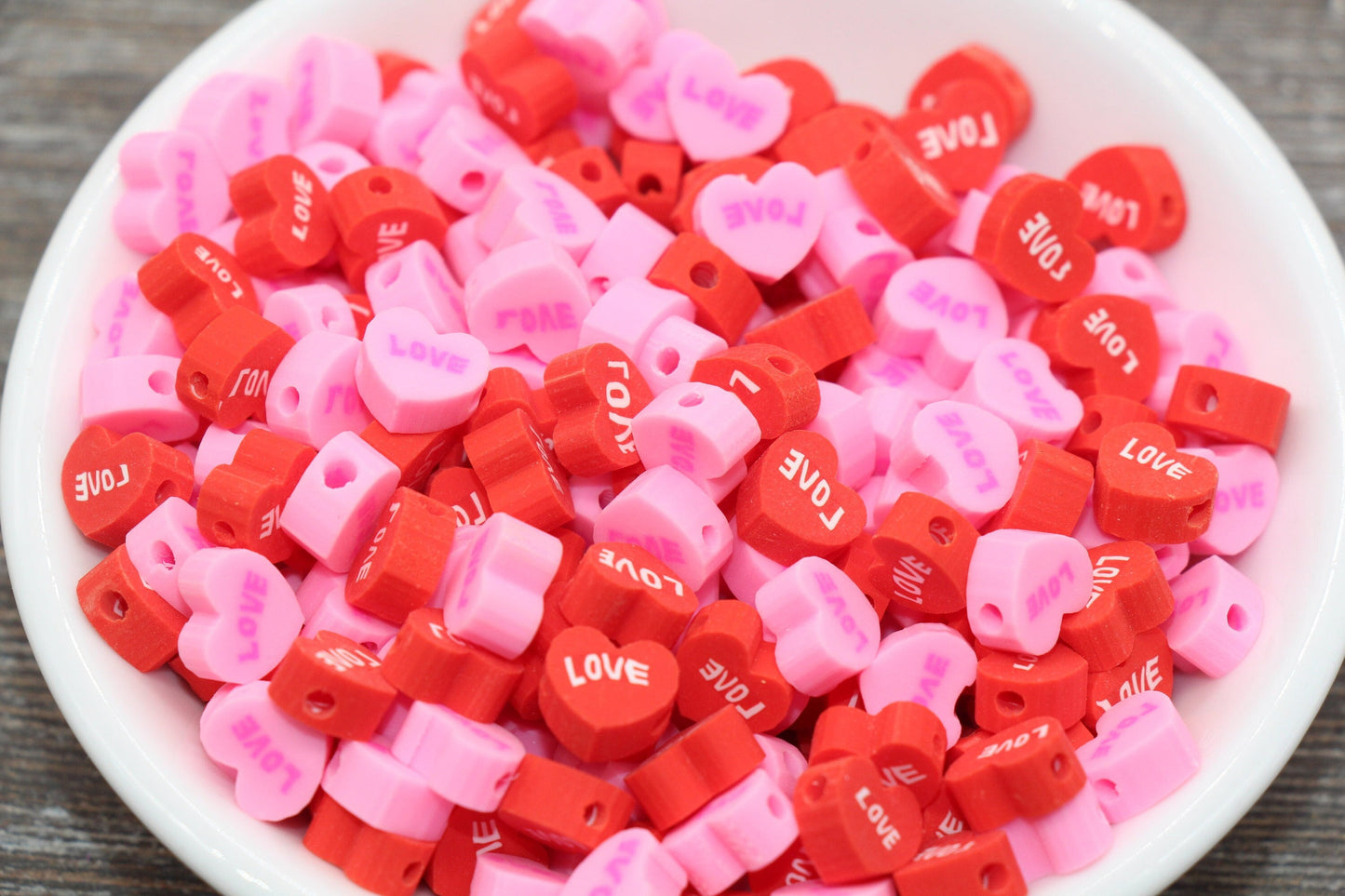 Heart Polymer Clay Beads, Love Heart Cane Beads, Heart Clay Beads, Pink Heart Beads, Red Heart Beads, Jewelry Beads, Beads for Bracelet #6