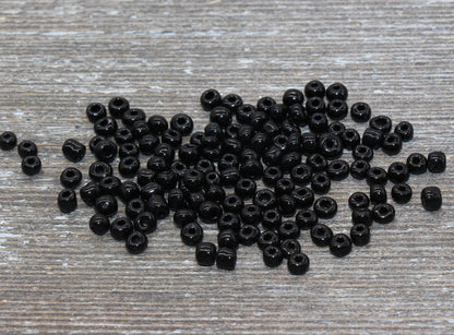 Glass Seed Beads, 4mm 6/0 Glass Round Seed Beads, Black Opaque Seed Beads, Rocailles Beads, Beading Supplies #1014